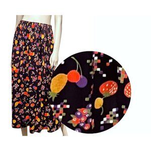 Vintage Maxi Skirt M Psychedelic Maximalist Fruit Garden Farm Cherry Lemon